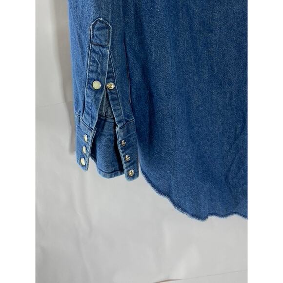 WRANGLER Men's Dark Blue Denim Regular-Fit Distressed Button-Up Shirt SZ 15.5 33 - Picture 11 of 14